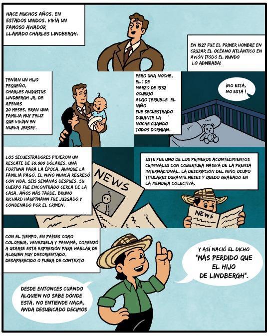 Cómic sobre el origen del dicho Más perdido que el hijo de Lindbergh